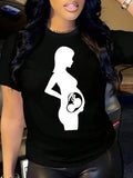Womens White Tee Silhouette Of Pregnant Woman With Fetus Inside Black Tshirt, Women's Short Sleeve T Shirts, Graphic Tshirts Women