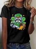 Cute T Shirts For Women Festive Lucky Charm Gold Coins With Smiling Raccoon, Womens Night Shirts, Funny Shirts For Women