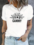 Pink Shirt Womens Floral Design With Bold Text Featuring Gammy White Tshirt, Funny T Shirts For Women, Red T Shirt Women