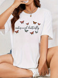Graphic Shirts For Women Whimsical Butterflies Surrounding Delicate Script Printed T Shirt, Womens T Shirts, Black T Shirt Women