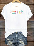 Womens Graphic T Shirts Colorful Vector Art With Heartbeat And Symbols T Shirt, Vintage T Shirts Women, Cute T Shirts For Women