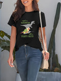 Women's Short Sleeve T Shirts Funny Playful Dinosaur Sitting On Fluffy Tail Tshirt, Womens Tees, Vintage Shirts Women