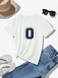 Grey T Shirt Womens White Cotton Casual Minimalist Shirt With Bold Number Zero, Cotton Shirts For Women, Women T Shirt