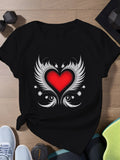 Womens White Tee Red Heart Surrounded By Elegant Feathered Wings And Decorative Swirls Tshirt, Blue Shirt Women, 100 Cotton T Shirts For Women
