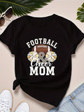 Green Shirt Womens Football Cheer Mom With Brown Leather American Football And White Tropical Flowers Tshirt, Graphic Tees Women, Womens White Tee