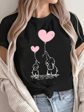 Womens T Shirts Two Adorable Elephants Holding Pink Heart Balloons, Shirt For Women, Womens Tees