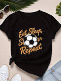 Black T Shirt Women Eat Sleep Soccer Repeat Classic Sporty Ball With Bold Text Shirt, Vintage T Shirts Women, Pink Shirt Womens