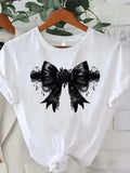 Basic Tees Women Elegant Black Bow With Lace Patterns And Dangling Beads Bow, Green Shirt Womens, Grey T Shirt Womens