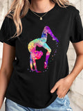 Womens T Shirts Colorful Galaxy Silhouette Performing Backbend Pose, Cotton T Shirts For Women, Womens Night Shirts