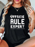 Basic Tees Women Offside Rule Expert Bold White Text With Soccer Ball Emblem Tshirt, Womens White Tee, Graphic Shirts For Women