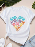 Womens Night Shirts Colorful Paw Prints Forming Vibrant Heart Shape Tshirt, Black T Shirt Women, Grey T Shirt Womens