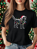 Womens Shirts Festive Black Dog Wearing Christmas Lights And Santa Hat, Graphic Tshirts Women, 100 Cotton T Shirts For Women