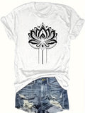 Black T Shirt Women Intricate Mandala Inspired Black Pattern With Dotted Lines Lotus, Vintage Shirts Women, Womens Graphic Tshirts