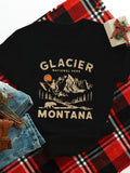 Funny T Shirts For Women Glacier National Park Scenic Mountain With Bear And Moon Tshirt, Womens Grinch Shirt, Green Shirt Womens