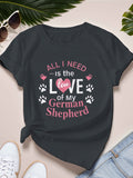 Red T Shirt Women Love Heart Paw Prints With Expressive Romantic German Shepherd, Pink Shirt Womens, 100 Cotton T Shirts For Women