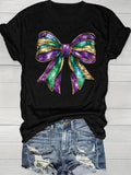 Cute T Shirts For Women Colorful Shiny Pattern With Glittering Purple Green And Golden Ribbon Bow, Graphic Tshirts Women, Grey T Shirt Womens