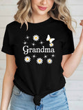 Graphic Tees Women Grandma White Daisy Flowers And Golden Bees With Sparkling Elements, Graphic Shirts For Women, Women Tshirts