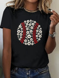 Country Shirts Womens Baseball Pattern With White And Red Daisy Flowers On Black Tshirt, Womens Tees, 100 Cotton T Shirts For Women