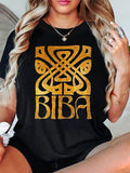 Country Shirts Womens Elegant Golden Abstract Pattern With Stylish Typography Biba, Cotton T Shirts For Women, Cute T Shirts For Women