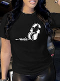 Funny Shirts For Women Music Simple Monochrome Headphones With Clean Design Tshirt, Green Shirt Womens, Womens Graphic Tees Vintage