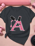 Womens Tees Pink Glossy Nail Polish Bottle Pouring Over Letter A Shirt, Pink Shirt Womens, Graphic Tees Women