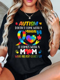 Black T Shirt Women Autism Awareness Colorful Puzzle Pieces Heart With Caring Mom, Country Shirts Womens, Women Tshirts