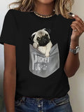 100 Cotton T Shirts For Women Cute Puppy Sitting Inside Gray Pocket Soft Cotton Black T Shirt, Graphic Tshirts Women, Womens Tees