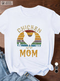 Black T Shirt Women Chicken Mom Rustic Striped Circle With Rooster Silhouette T Shirt, Graphic Tees Women, Basic Tees Women
