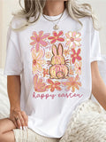 Grey T Shirt Womens Happy Easter Cute Bunny Among Bright Colorful Flowers Tshirt, Womens Grinch Shirt, Cotton T Shirts For Women
