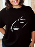 Funny T Shirts For Women Elegant Minimalist Face Design With Gentle Curves And Subtle Expression Face, Graphic Tees Women, Womens White Tee