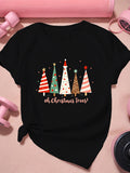 Cotton T Shirts For Women Oh Christmas Trees Colorful Striped Star Topped Festive Holiday Trees, Womens Grinch Shirt, Womens Graphic T Shirts