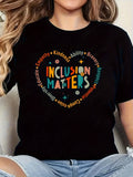 Basic Tees Women Inclusion Matters Vibrant Colorful Words Surrounding Heart Shape T Shirt, Womens Graphic T Shirts, Womens Grinch Shirt