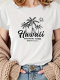 Grey T Shirt Womens Hawaii Positive Vibes Palm Trees With Sunny Island Tshirt, Basic Tees Women, Womens Graphic Tshirts