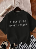 Pink Shirt Womens Black Is My Happy Colour Bold Simple Text Print T Shirt, Womens Shirts, Womens Graphic T Shirts