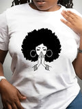 Funny Shirts For Women Praying Woman With Large Afro Hair And Hoop Earrings Illustration, Pink Shirt Womens, 100 Cotton T Shirts For Women
