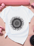 Graphic Shirts For Women Detailed Sunflower Illustration In Black And White On Plain Fabric Sunflower, Graphic Tshirts Women, Cute Graphic Tees For Women