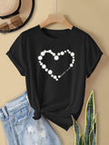 Womens Graphic T Shirts White Daisy Floral Pattern Heart Shape On Black Tshirt, Vintage T Shirts Women, Graphic Tees Women