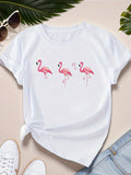Black T Shirt Women Graceful Pink Flamingos Standing Among Gentle White Cotton Tee, Red T Shirt Women, Womens Graphic Tees Vintage