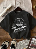 Graphic Tshirts Women New Hampshire Vintage Style Printed Graphic With Sailing Ship Tshirt, Red T Shirt Women, Womens White Tee