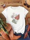 Vintage T Shirts Women Abstract Line Drawing With Delicate Roses And Soft Green Leaf T Shirt, Cotton T Shirts For Women, Shirt For Women