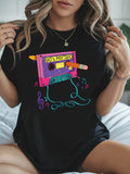 Graphic Shirts For Women 90S Mixtape With Vibrant Neon Colors And Floating Music Notes Cassette, Cute T Shirts For Women, Womens T Shirts