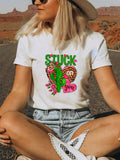 Basic Tees Women Stuck On You Desert Cactus Flowers With Text White T Shirt, Funny Shirts For Women, Black T Shirt Women