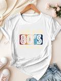 Cute Graphic Tees For Women Retro Colorful Numbers With Vintage Distressed Style Eighty Seventies Typography, Women Tshirts, Pink Shirt Womens