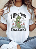 Cotton T Shirts For Women Thick Juicy Pickle Among Flowers With Laughing Cartoon Vegetable, 100 Cotton T Shirts For Women, Red T Shirt Women