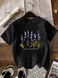 Womens T Shirts Find Your Happy Place Lavender Flowers With Green Leaves On Black Shirt, Cotton T Shirts For Women, Cute T Shirts For Women