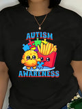 Womens T Shirts Autism Awareness Colorful Puzzle Pieces With Cute Potato And Friendly Fries, Country Shirts Womens, Grey T Shirt Womens