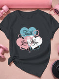 Cotton Shirts For Women Faith Love Hope Elegant Letters Within Soft Heart Shapes Tshirt, Women T Shirt, Womens Graphic Tshirts