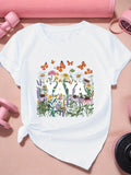 Grey T Shirt Womens Yaya Colorful Butterflies And Blooming Wildflowers With Lettering T Shirt, Black T Shirt Women, Pink Shirt Womens