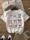 Funny T Shirts For Women Soft Pastel Bows Pattern With Various Delicate Ribbons Tshirt, Cute Graphic Tees For Women, Funny Shirts For Women