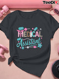 Graphic Tees Women Medical Assistant Pastel Colored Symbols With Stethoscope And Hearts T Shirt, Basic Tees Women, Womens Night Shirts